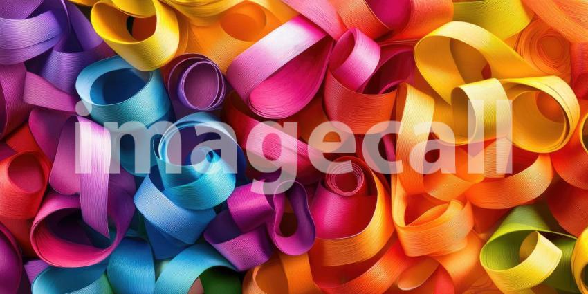 Colorful Rolled Paper Art with Vibrant Swirls and Textures
