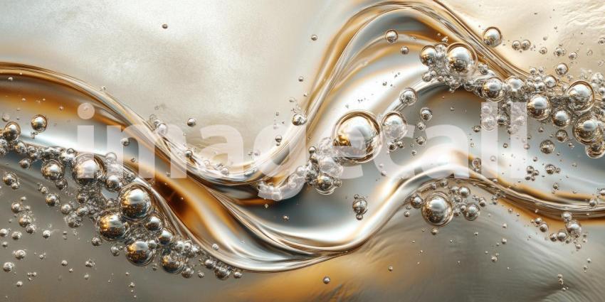 Golden Fluid Texture with Bubbles and Swirls, Abstract Macro Photography