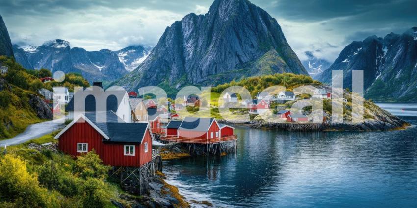 Lofoten's Coastal Charm: Red Cabins and Mountain Majesty