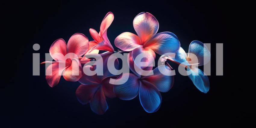 Luminous Frangipani Flowers in a Spectrum of Glowing Hues Against a Dark Background