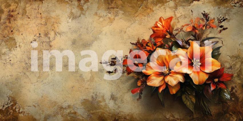 Floral Accent on a Distressed, Textured Wall with Warm Tones