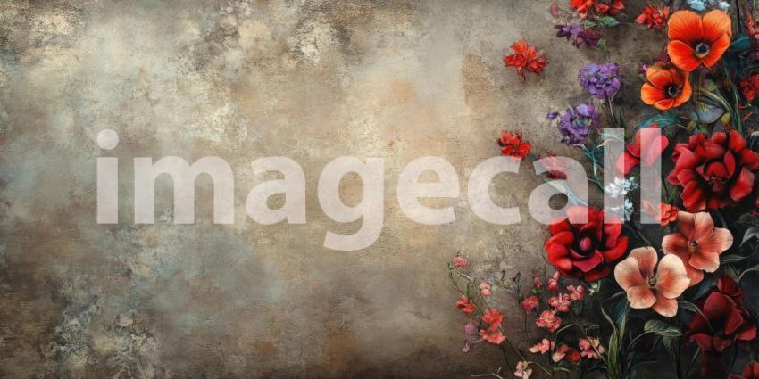 Floral Accent on a Distressed, Textured Wall with Warm Tones