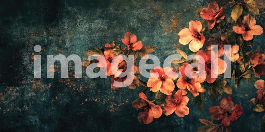 Floral Accent on a Distressed, Textured Wall with Warm Tones