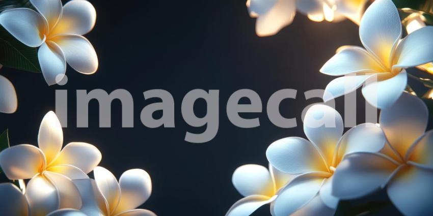 Luminous Frangipani Flowers in a Spectrum of Glowing Hues Against a Dark Background
