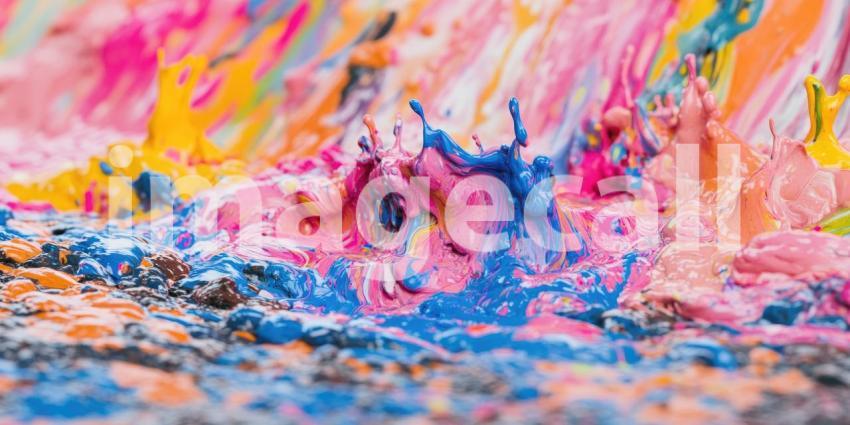 Vibrant Paint Splash, Liquid Color Burst, Abstract Art, Dynamic Motion, Texture and Light, Colorful Explosion, Artistic Fluidity, Macro Photography