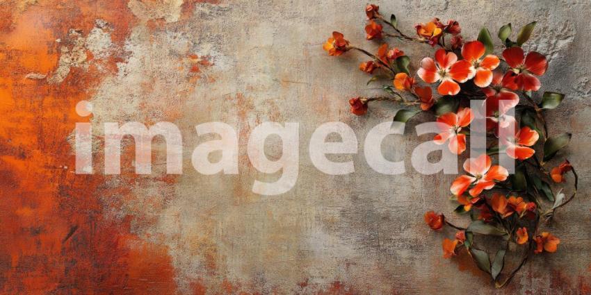 Floral Accent on a Distressed, Textured Wall with Warm Tones