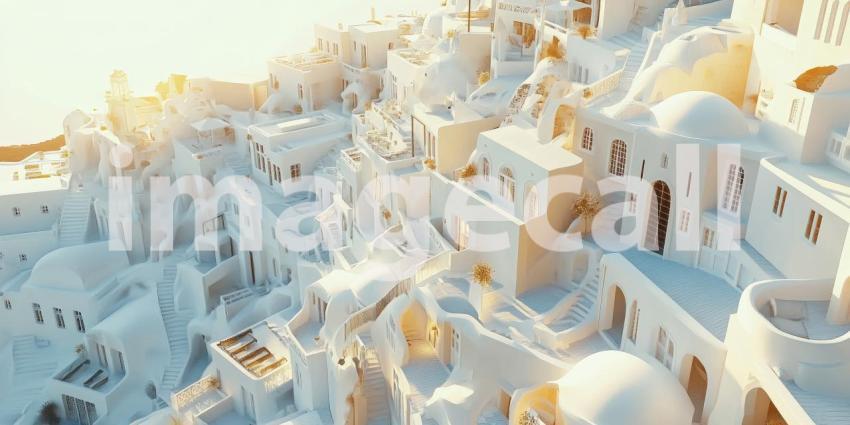 Colorful Buildings Clustered on a Hillside in Santorini, Greece with Textures and Shadows