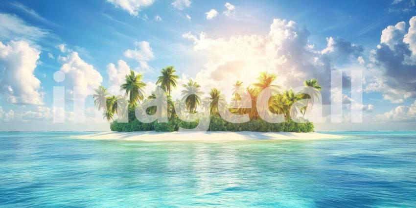 Tropical River with Boats, Lush Vegetation, and Pink Flowers, Aerial View of a Paradise Setting