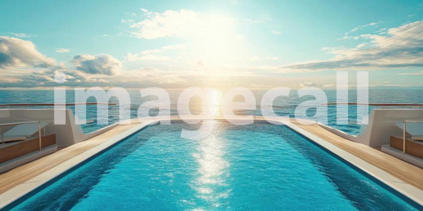 Infinity Pool Overlooking the Ocean on a Sunny Day, Luxurious Cruise Ship Deck View