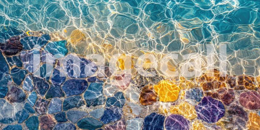 Textured Stone Mosaic with Blue and Orange Hues, Abstract Pattern