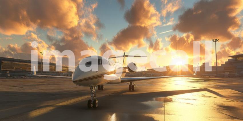 A Cessna Citation Jet on an Airport Tarmac at Sunset