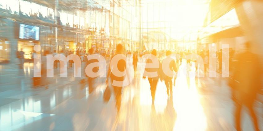 Busy Airport Terminal Bustling with Travelers and Sunlit Tarmac View Through Glass Windows