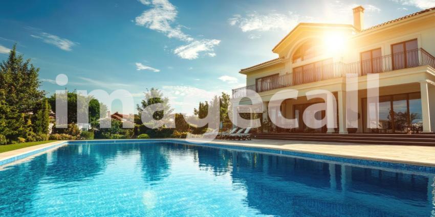 Tropical Beach Paradise with Turquoise Waters, Palm Trees, and Rocky Cliffs, Sunny Day Scene