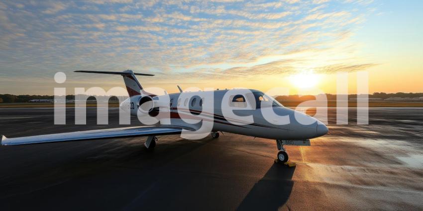 A Cessna Citation Jet on an Airport Tarmac at Sunset