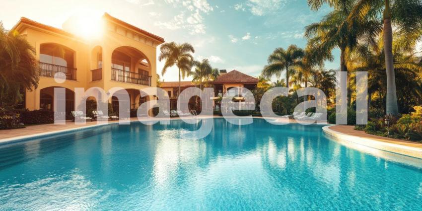 Luxury Yacht Anchored in a Bay with a Coastal Town and Mountain Backdrop, Sunny Mediterranean Scene