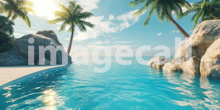 Luxury Yacht Anchored in a Bay with a Coastal Town and Mountain Backdrop, Sunny Mediterranean Scene