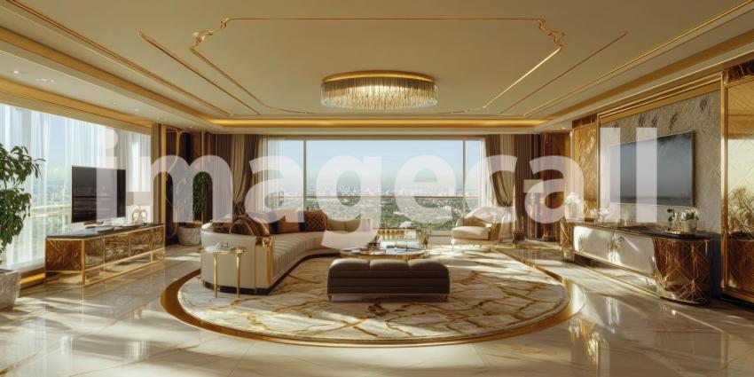 Luxury Yacht Deck with Modern Furniture and Ocean View, Sunny Day on the Water