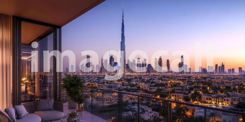 Luxury Apartment with Curved Windows Overlooking a Cityscape at Sunset, Modern Interior Design