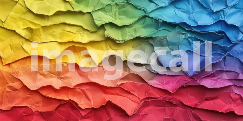 Rainbow Colored Origami Paper: A close-up of folded origami paper in a gradient of rainbow colors, creating a textured pattern.