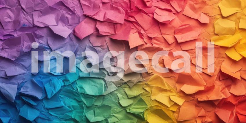 Rainbow Colored Origami Paper: A close-up of folded origami paper in a gradient of rainbow colors, creating a textured pattern.