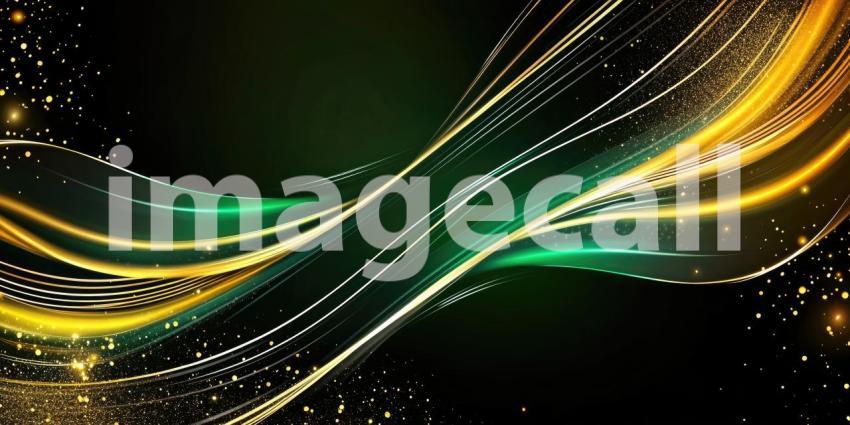 Abstract Swirling Lines with Gold and Green: A dynamic abstract image with swirling lines of gold, green, and black, creating a glossy, flowing effect.