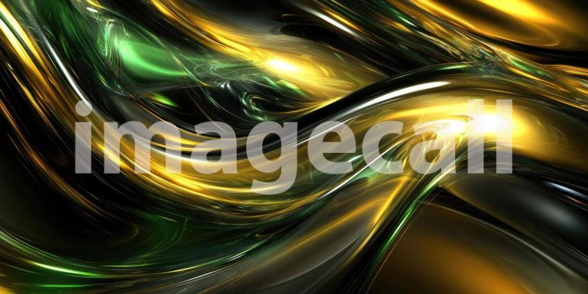 Abstract Swirling Lines with Gold and Green: A dynamic abstract image with swirling lines of gold, green, and black, creating a glossy, flowing effect.