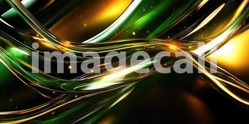 Abstract Swirling Lines with Gold and Green: A dynamic abstract image with swirling lines of gold, green, and black, creating a glossy, flowing effect.