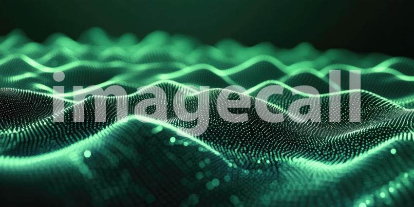 Green Digital Network with Bokeh: A low-angle view of a green digital network with interconnected lines and nodes, with blurred bokeh lights in the background.