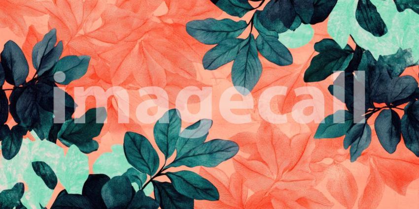 Tropical Bloom: Coral Hibiscus Flowers Amidst Lush, Teal Foliage, A Vibrant Jungle Tapestry of Color and Form.