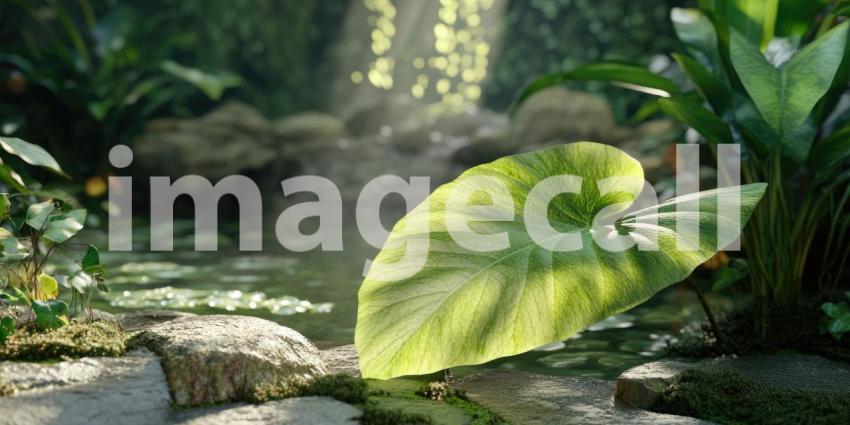 Sunlit Variegated Leaves: Lush Green and Cream Patterns Dance in Gentle Light, a Tropical Garden Embrace.