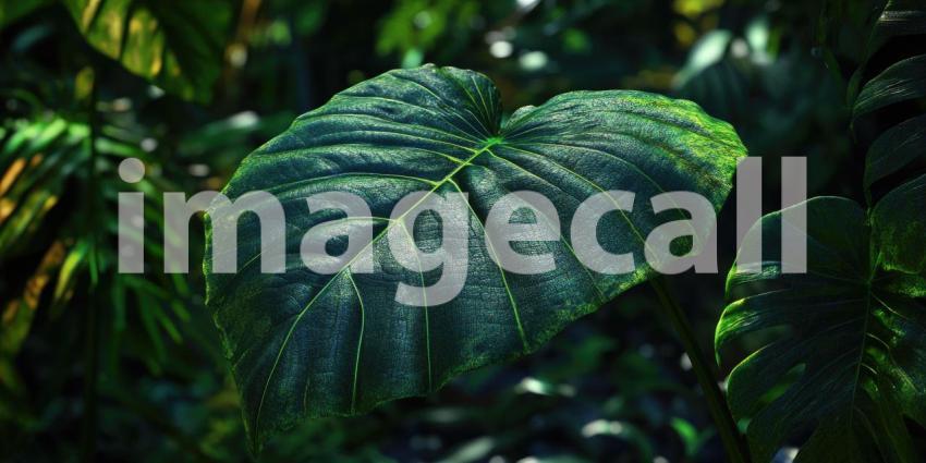 Sunlit Variegated Leaves: Lush Green and Cream Patterns Dance in Gentle Light, a Tropical Garden Embrace.