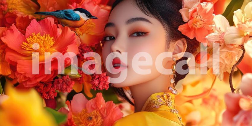 Brilliant Blooms and a Songbird in Harmony