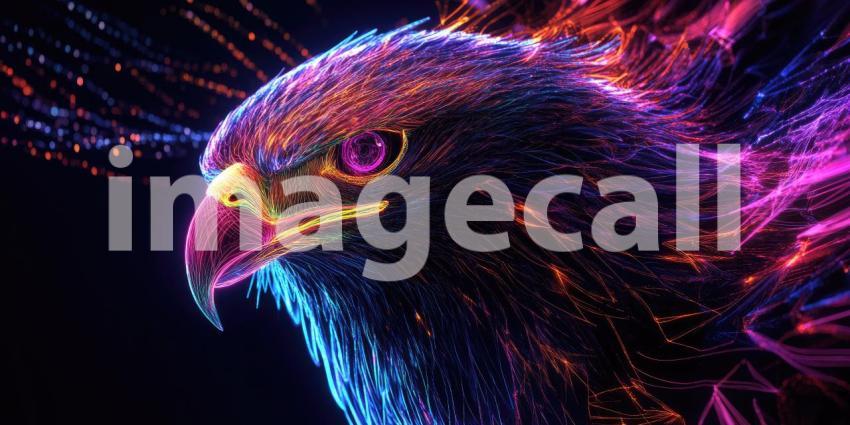 Electric Eagle Gaze: Neon Fire Wings Frame a Majestic Bird, Eyes Burning with Intense Power.