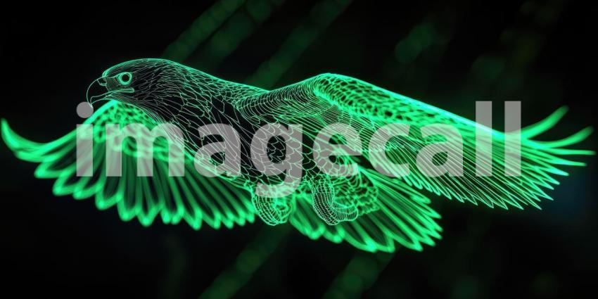 Electric Eagle Gaze: Neon Fire Wings Frame a Majestic Bird, Eyes Burning with Intense Power.