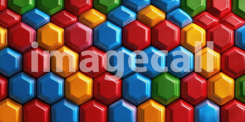 Colorful Hexagonal Tiles: A Playful Mosaic of Vibrant Shapes, Interlocking Patterns in a Geometric Symphony.