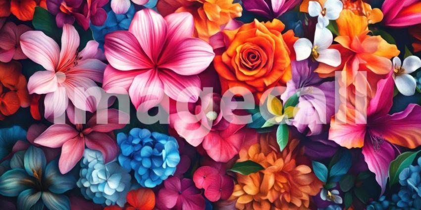 A Riot of Blooms: Roses, Daisies, and Petunias in a Lush Garden, a Symphony of Vibrant Color.