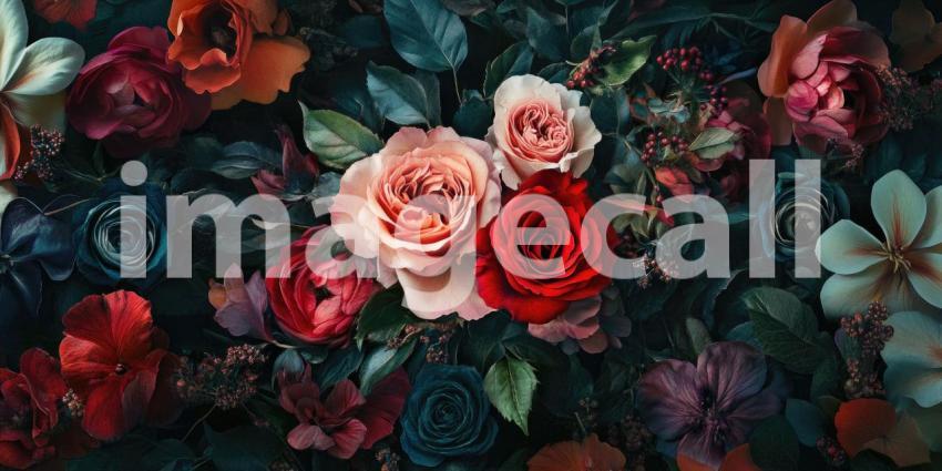 A Riot of Blooms: Roses, Daisies, and Petunias in a Lush Garden, a Symphony of Vibrant Color.