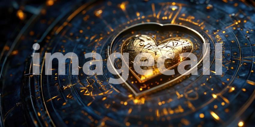 Golden Heart Glyphs: Mystical Symbols and Sparkles Surround a Radiant Heart, a Love Spell in Light.