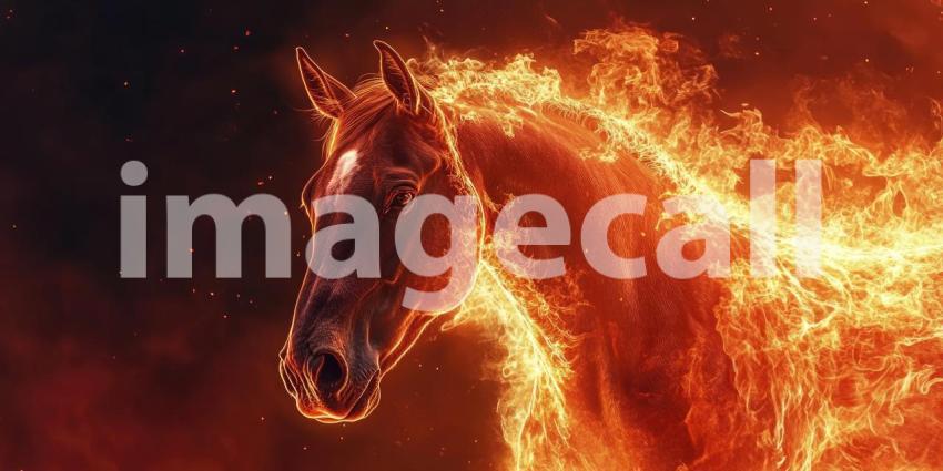 Fire Horse Galloping: A Majestic Stallion Runs Through Blazing Flames, Power and Fury in a Fiery Inferno.