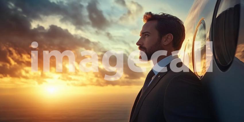 Tranquil Business Sunset Through Airplane Window