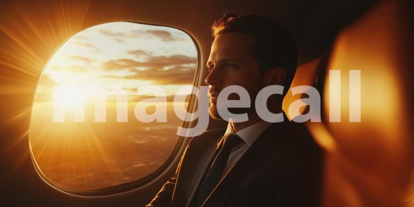 Tranquil Business Sunset Through Airplane Window