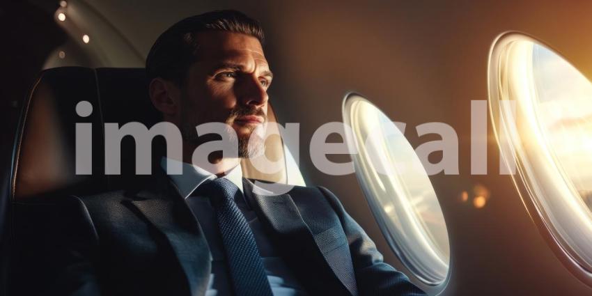 Tranquil Business Sunset Through Airplane Window