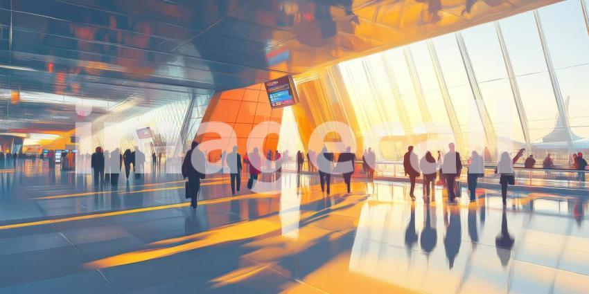 Waiting Area at Airport Terminal, Highlighting Tarmac Views, Flight Information Boards, and Anticipative Travelers