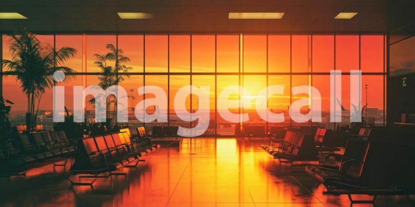 Waiting Area at Airport Terminal, Highlighting Tarmac Views, Flight Information Boards, and Anticipative Travelers