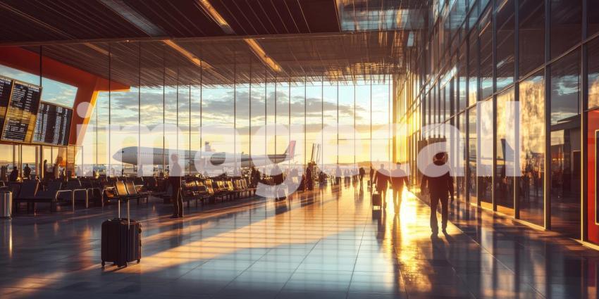 Waiting Area at Airport Terminal, Highlighting Tarmac Views, Flight Information Boards, and Anticipative Travelers
