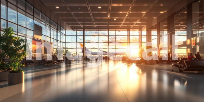 Waiting Area at Airport Terminal, Highlighting Tarmac Views, Flight Information Boards, and Anticipative Travelers