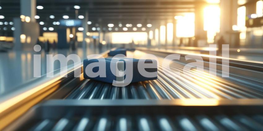 Airport at Golden Hour: Cargo Trucks and Planes in Warm Sunset Glow, a Hub of Global Logistics.