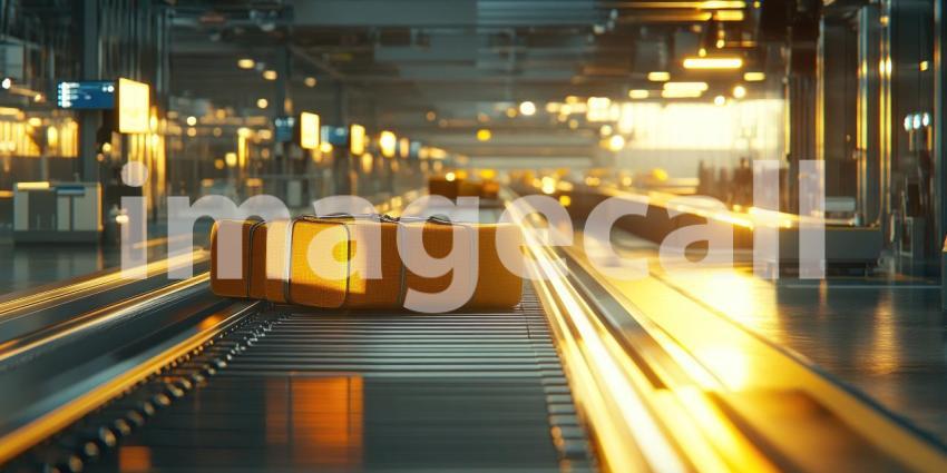 Airport at Golden Hour: Cargo Trucks and Planes in Warm Sunset Glow, a Hub of Global Logistics.