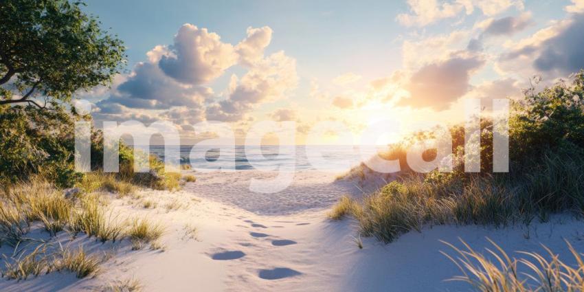 Sunlit Meadow Bloom: Wildflowers and Grass Sway in Gentle Breeze, a Sunny Landscape of Peace and Natural Beauty.