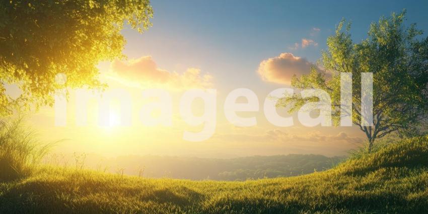 Sunlit Meadow Bloom: Wildflowers and Grass Sway in Gentle Breeze, a Sunny Landscape of Peace and Natural Beauty.